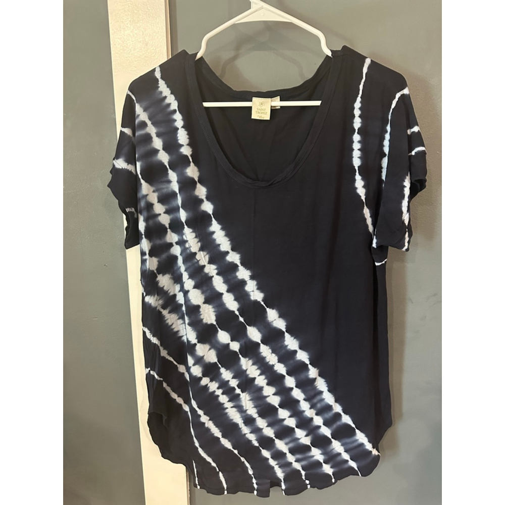 Women's Saint Tropez West Navy White Tie-Dye Short Sleeve Tee L